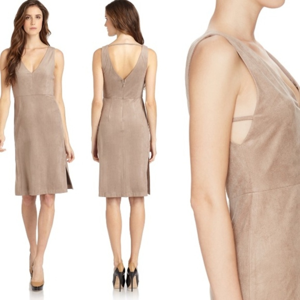 SOLD BCBG Faux Suede Dress Side Slits Mathilde